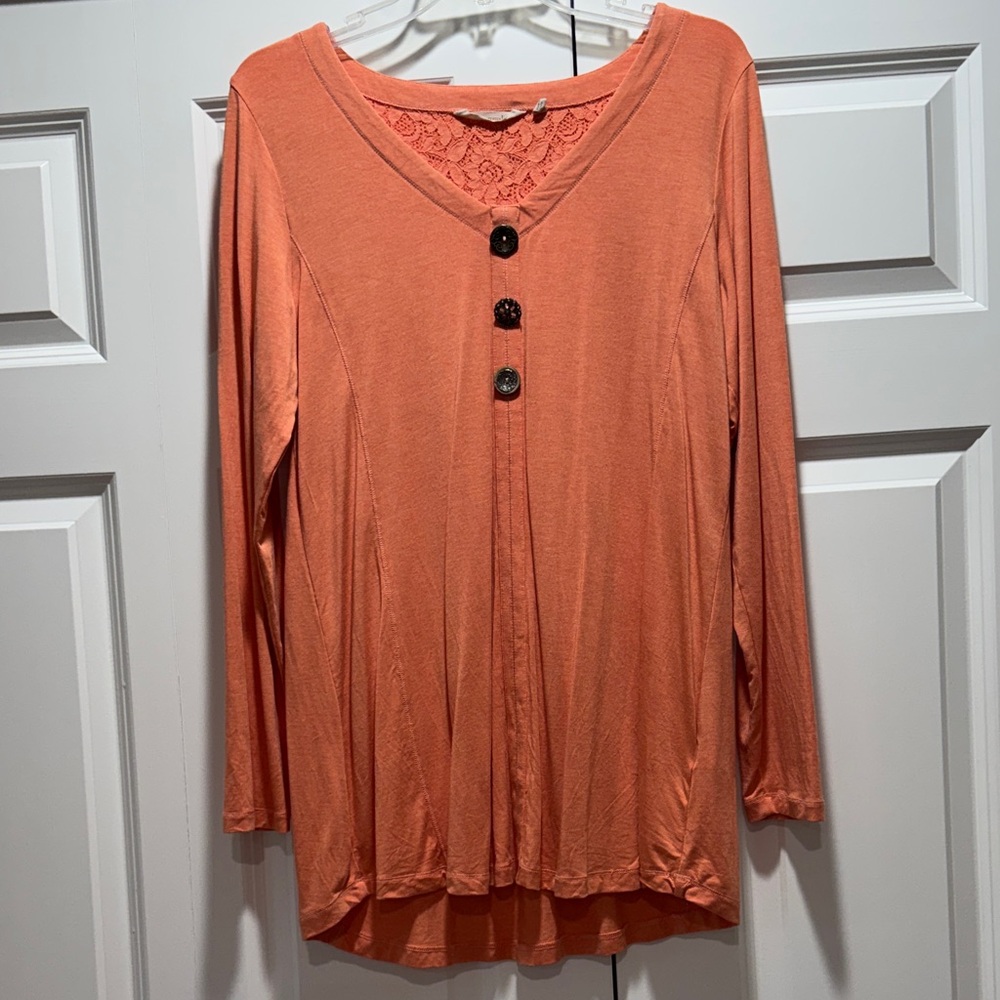 Soft Surroundings Coral Button-Accent Tunic
